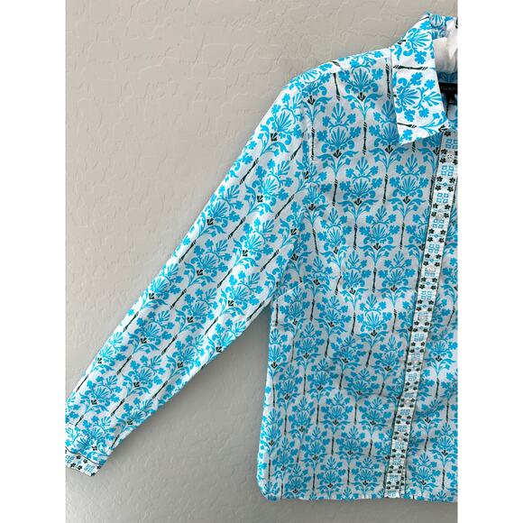 TALBOTS | Blue Floral Print Button Down Shirt 100% Cotton Long Sleeve | Small - Picture 3 of 6